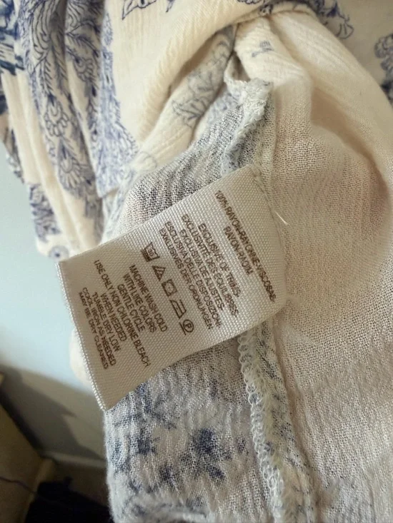 Free People Boho Cream and Navy Floral Button-Front Blouse - Picture 5 of 7